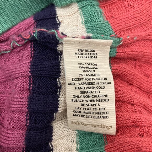 Soft Surroundings Isidor Sweater Size M Cable Knit Striped Cashmere Silk Cotton - Picture 8 of 8